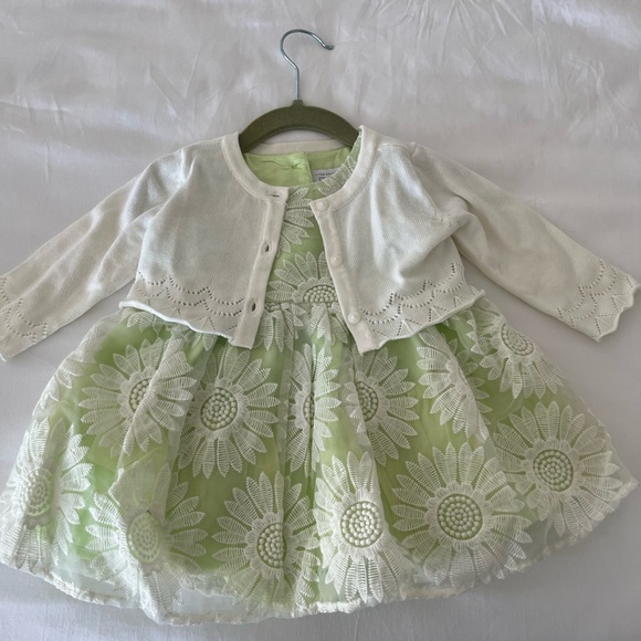 The Children's Place Other - The Children's Place Green and White Baby Dress with Sweater, Headband, Bloomers